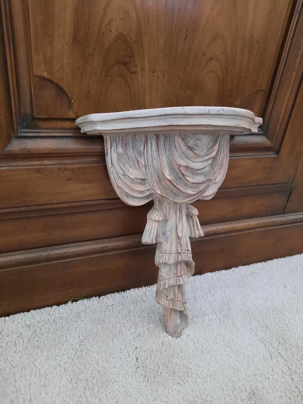 Decorative Resin Draped Fabric Wall Sconce Shelf in Distressed White